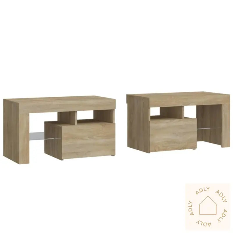 Nattbord 2 Stk Med Led Sonoma Eik 70X36,5X40 Cm