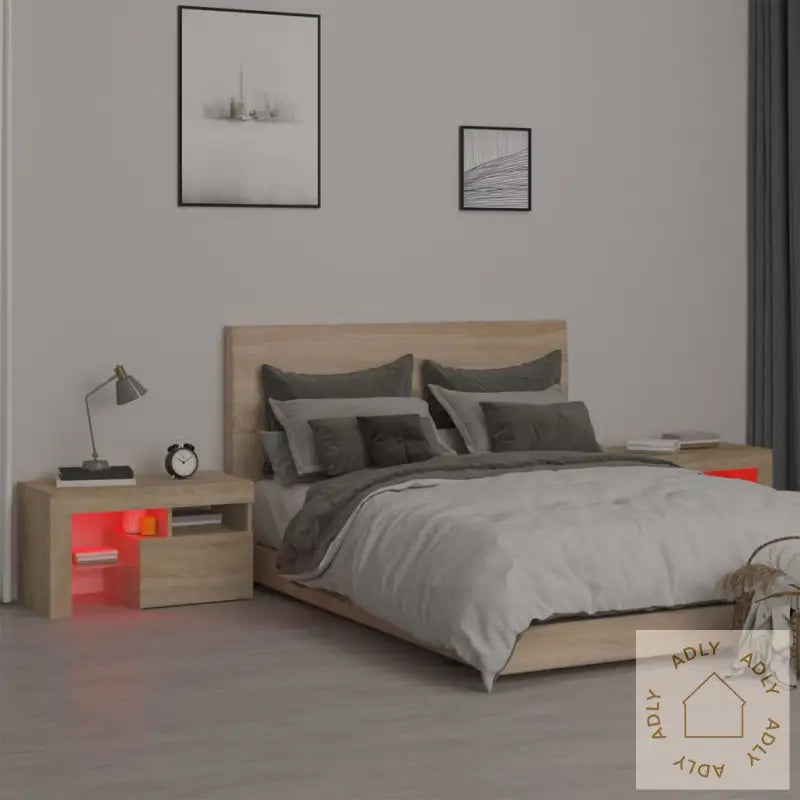 Nattbord 2 Stk Med Led Sonoma Eik 70X36,5X40 Cm