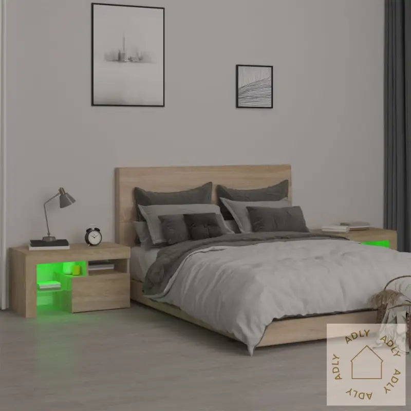 Nattbord 2 Stk Med Led Sonoma Eik 70X36,5X40 Cm