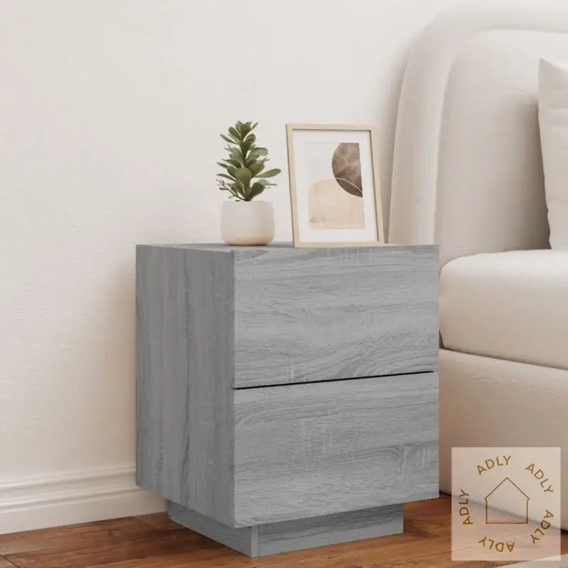 Nattbord Med Led Grå Sonoma Konstruert Tre