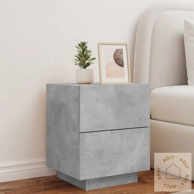 Nattbord Med Led Betonggrå Konstruert Tre