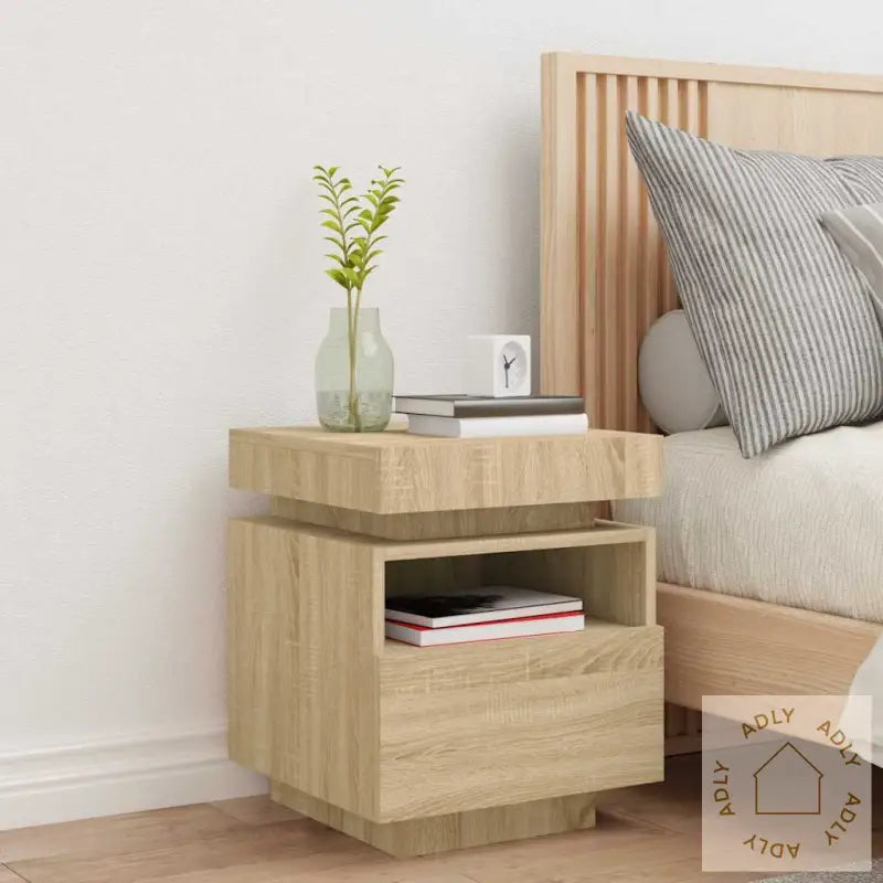 Nattbord Med Led Sonoma Eik 40X39X48,5 Cm