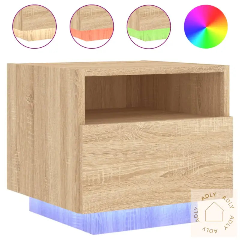 Nattbord Med Led 2 Stk Sonoma Eik 40X39X37 Cm