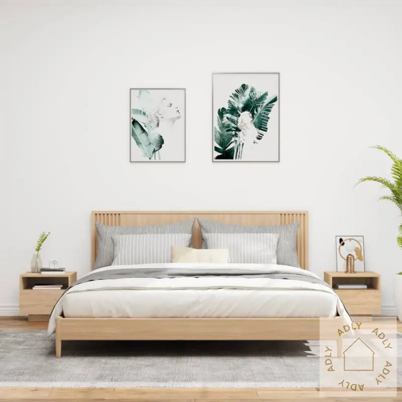 Nattbord Med Led 2 Stk Sonoma Eik 40X39X37 Cm