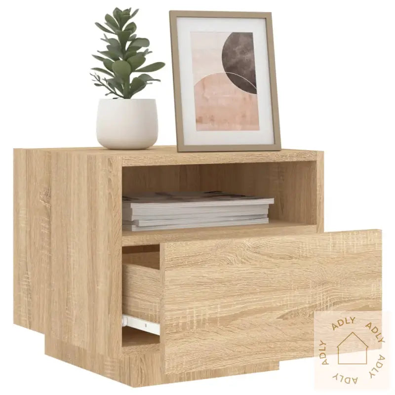 Nattbord Med Led 2 Stk Sonoma Eik 40X39X37 Cm