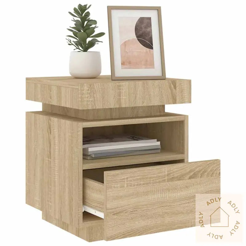Nattbord Med Led Sonoma Eik 40X39X48,5 Cm