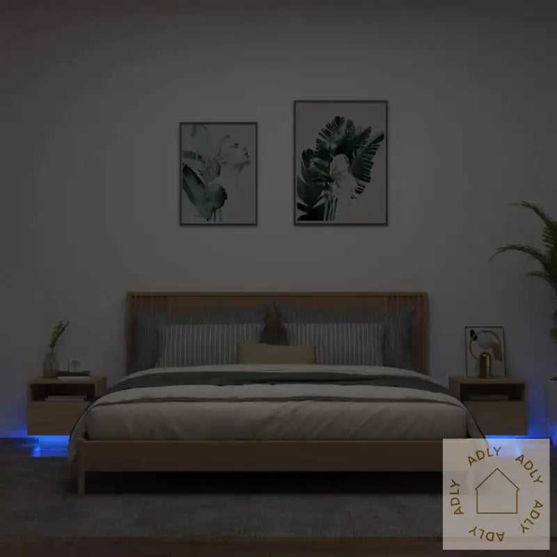 Nattbord Med Led 2 Stk Sonoma Eik 40X39X37 Cm