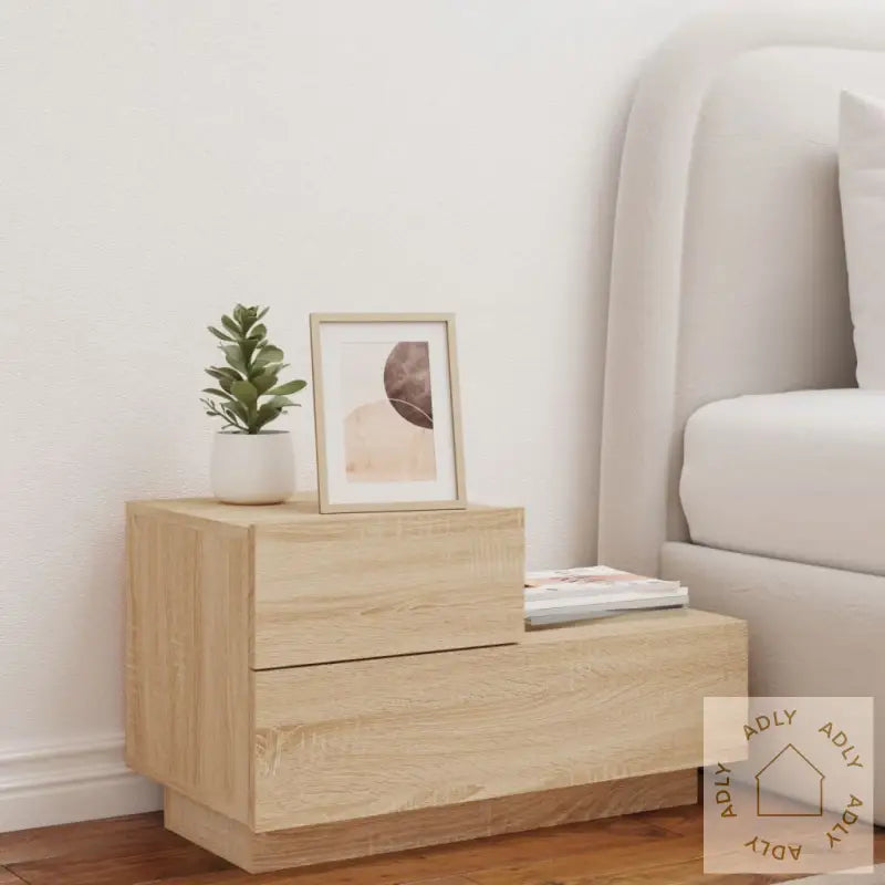 Nattbord Med Led Sonoma Eik 70X36X40,5 Cm