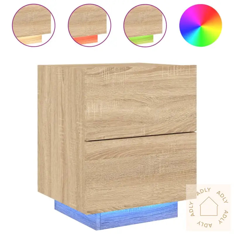 Nattbord Med Led 2 Stk Sonoma Eik Konstruert Tre