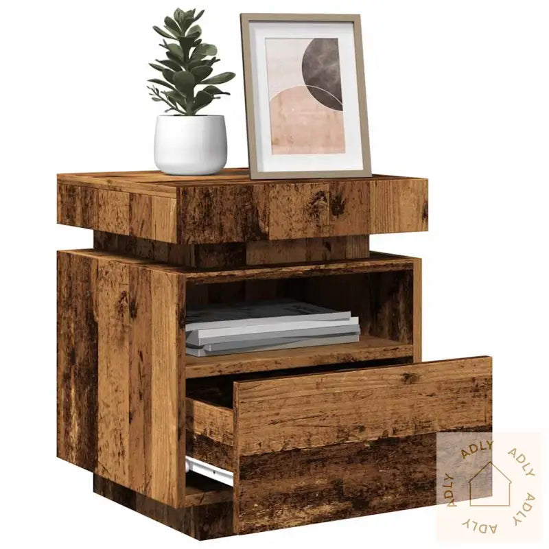 Nattbord Med Led Gammelt Tre 40X39X48,5 Cm