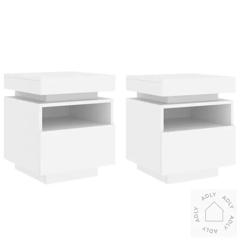 Nattbord Med Led 2 Stk Hvit 40X39X48,5 Cm