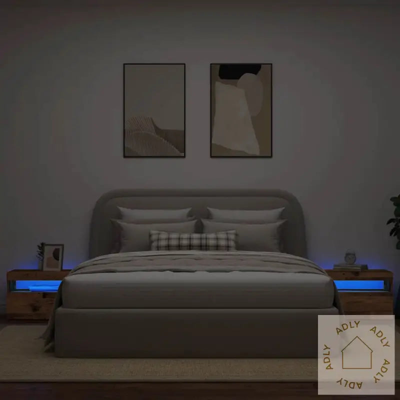 Nattbord Med Led-Lys Gammelt Tre 60X35X40 Cm Konstruert Tre