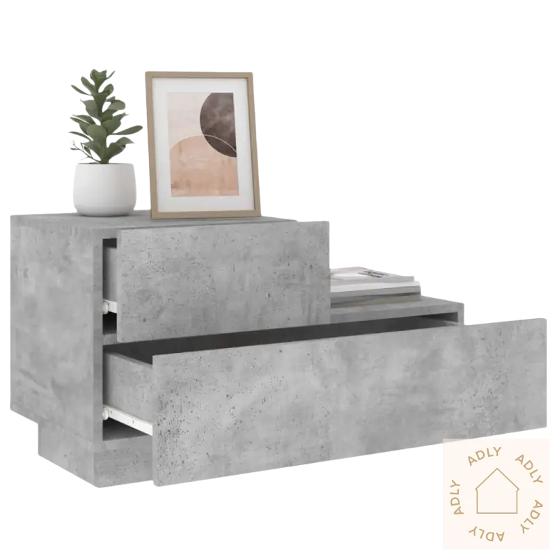 Concrete-look nattbord med rgb led-lys og åpne skuffer for moderne møbler til hjemmet