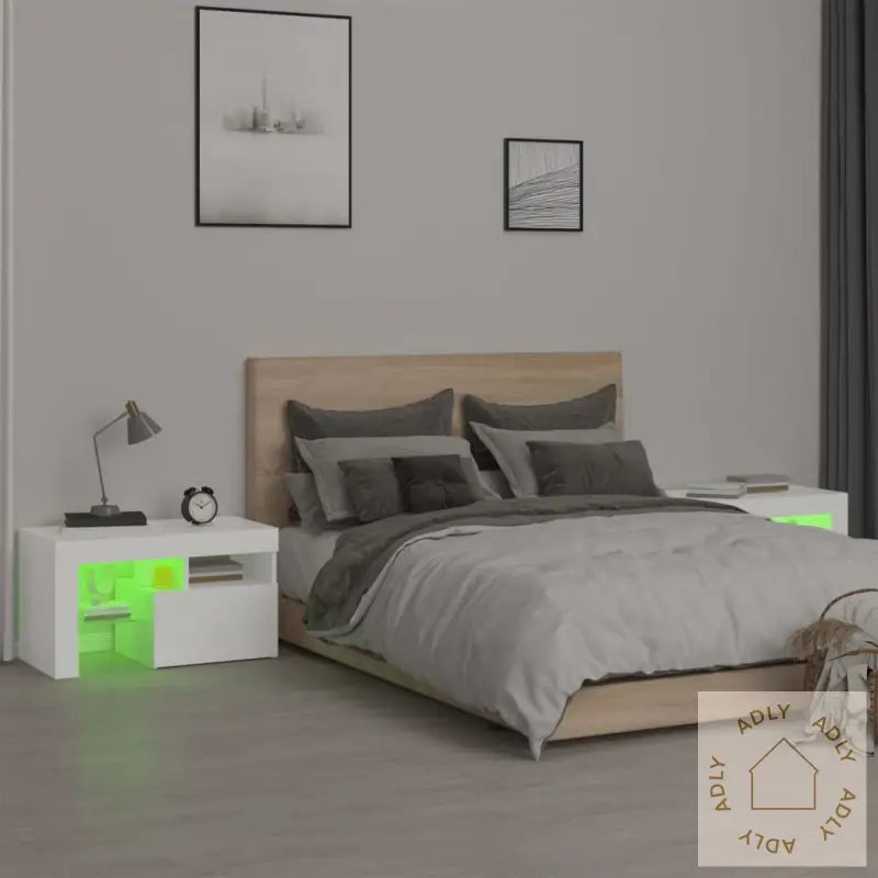 Nattbord 2 Stk Med Led Hvit 70X36,5X40 Cm