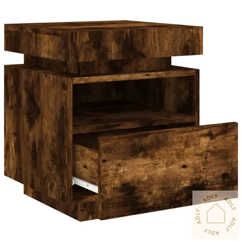 Nattbord Med Led 2 Stk Røkt Eik 40X39X48,5 Cm