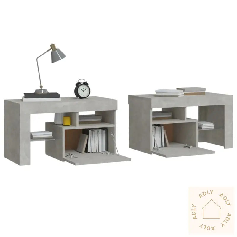 Nattbord 2 Stk Med Led Betonggrå 70X36,5X40 Cm