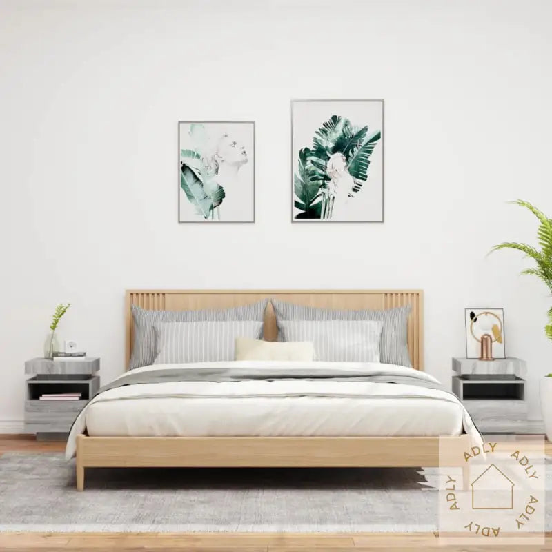 Nattbord Med Led 2 Stk Grå Sonoma 40X39X48,5 Cm