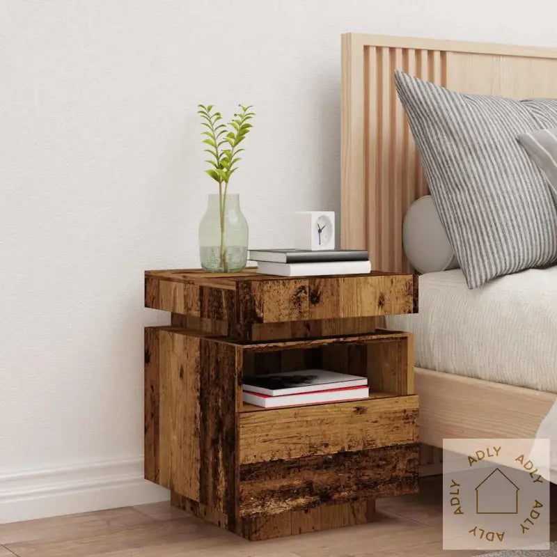 Nattbord Med Led Gammelt Tre 40X39X48,5 Cm