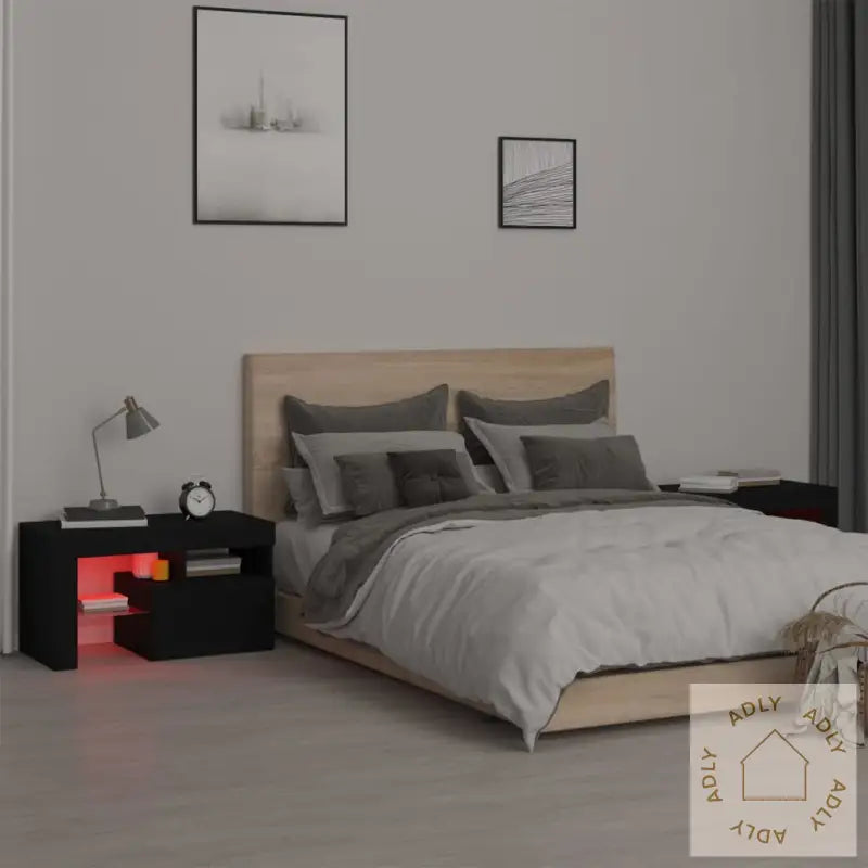 Nattbord 2 Stk Med Led Svart 70X36,5X40 Cm