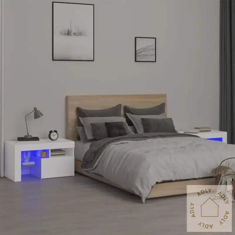 Nattbord 2 Stk Med Led Hvit 70X36,5X40 Cm