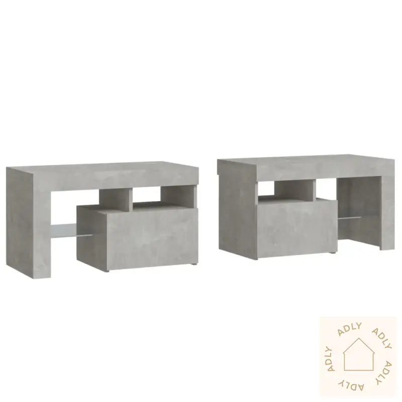 Nattbord 2 Stk Med Led Betonggrå 70X36,5X40 Cm