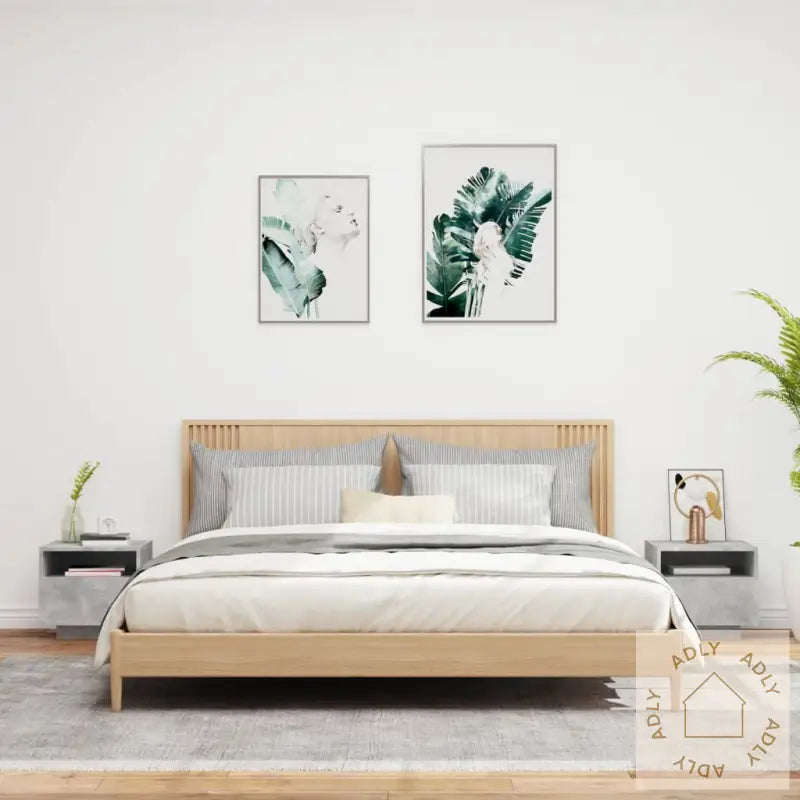 Nattbord Med Led 2 Stk Betonggrå 40X39X37 Cm