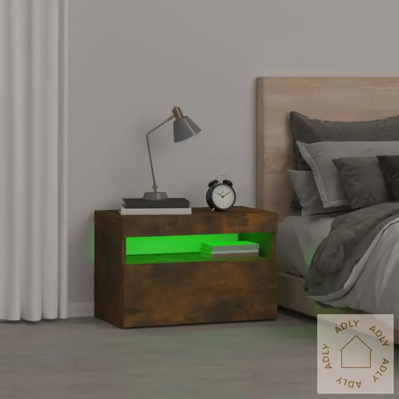 Nattbord Med Led Røkt Eik 60X35X40 Cm