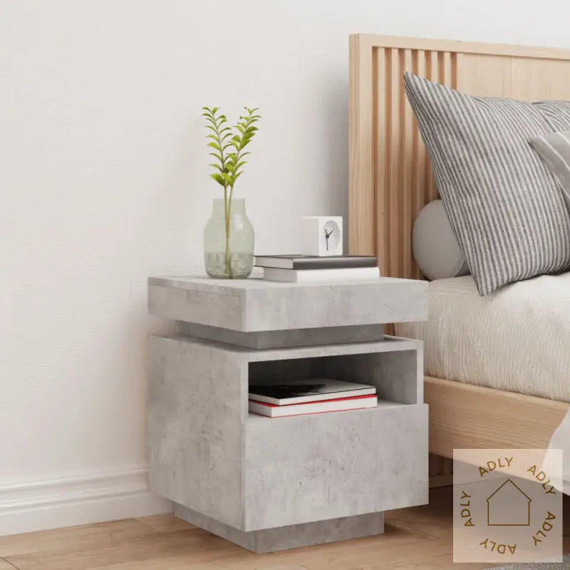 Nattbord Med Led Betonggrå 40X39X48,5 Cm