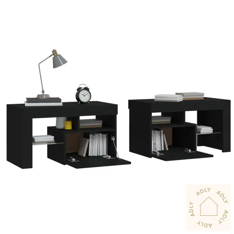 Nattbord 2 Stk Med Led Svart 70X36,5X40 Cm