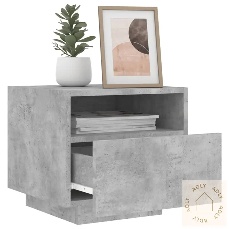 Nattbord Med Led 2 Stk Betonggrå 40X39X37 Cm