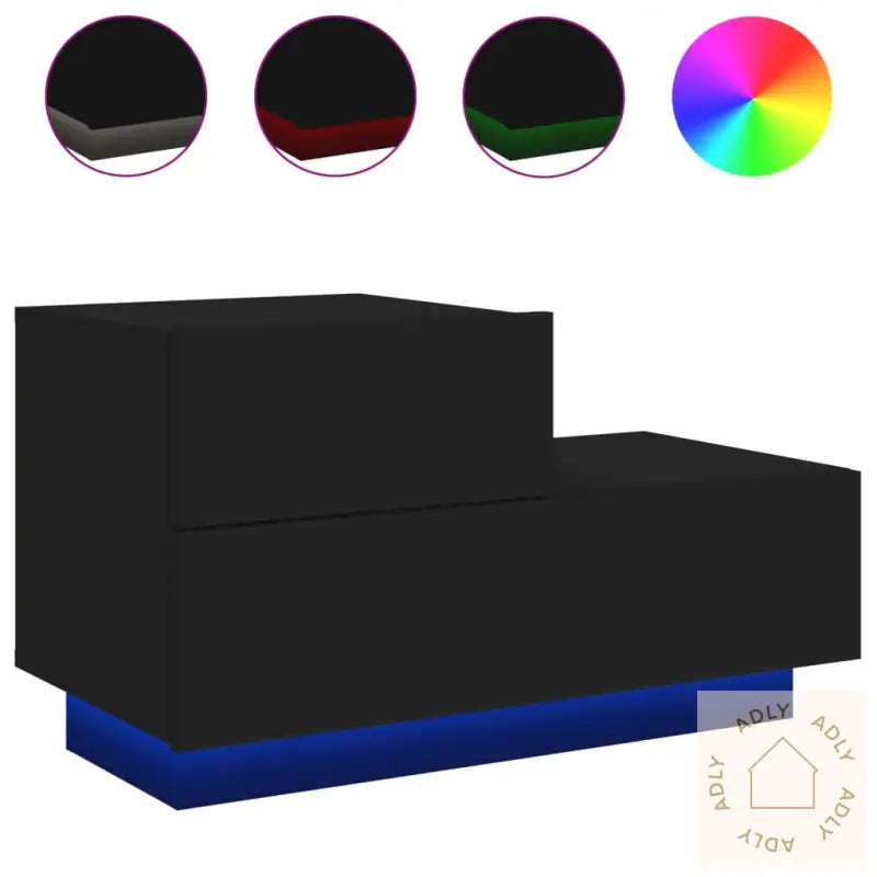Nattbord Med Led Svart 70X36X40,5 Cm