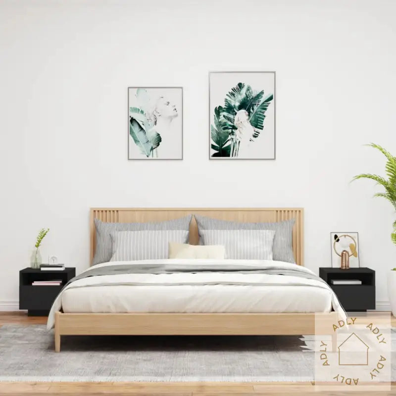 Nattbord Med Led 2 Stk Svart 40X39X37 Cm