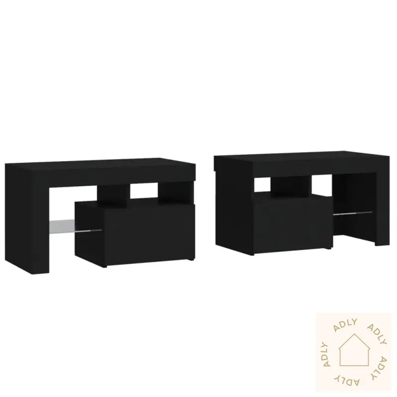 Nattbord 2 Stk Med Led Svart 70X36,5X40 Cm