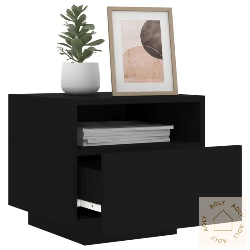 Nattbord Med Led Svart 40X39X37 Cm