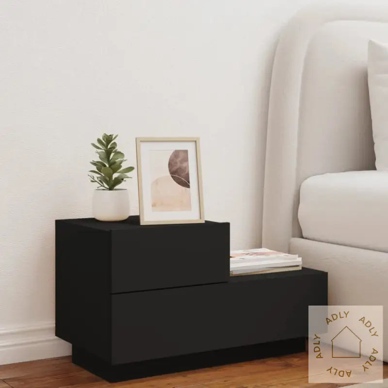 Nattbord Med Led Svart 70X36X40,5 Cm