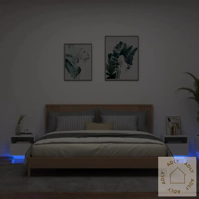 Nattbord Med Led 2 Stk Hvit 40X39X37 Cm