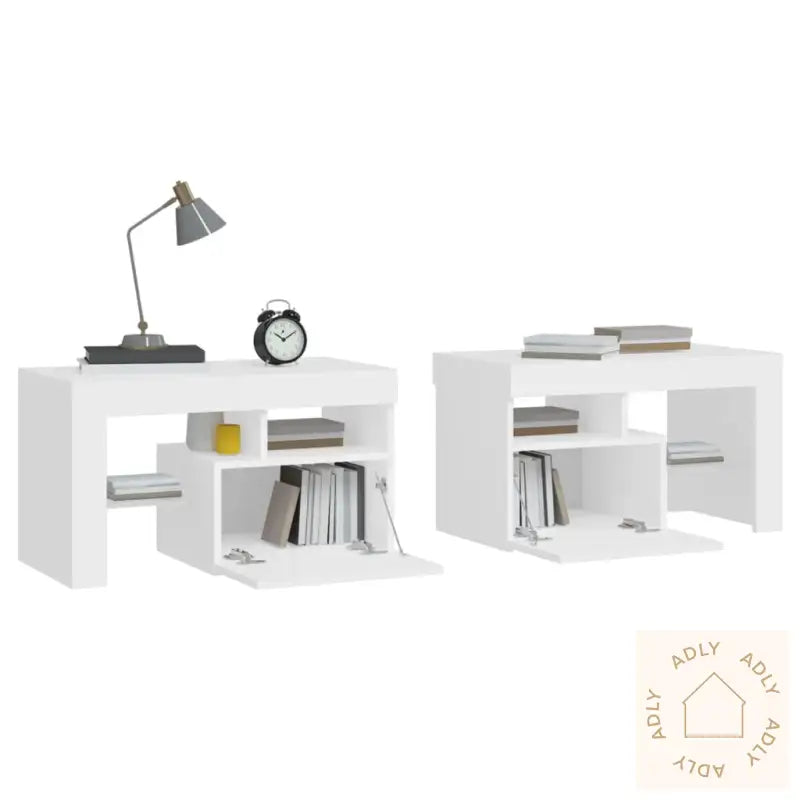Nattbord 2 Stk Med Led Hvit 70X36,5X40 Cm