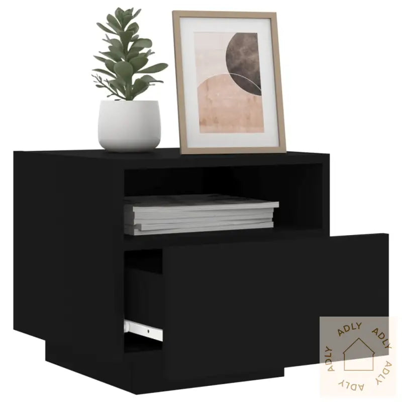 Nattbord Med Led 2 Stk Svart 40X39X37 Cm