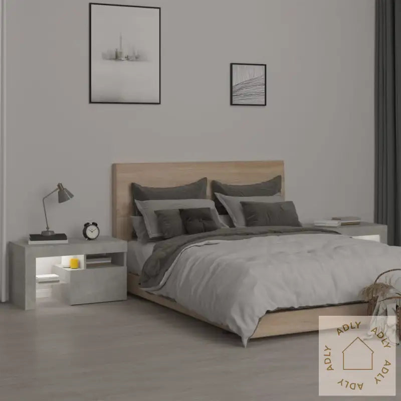 Nattbord 2 Stk Med Led Betonggrå 70X36,5X40 Cm