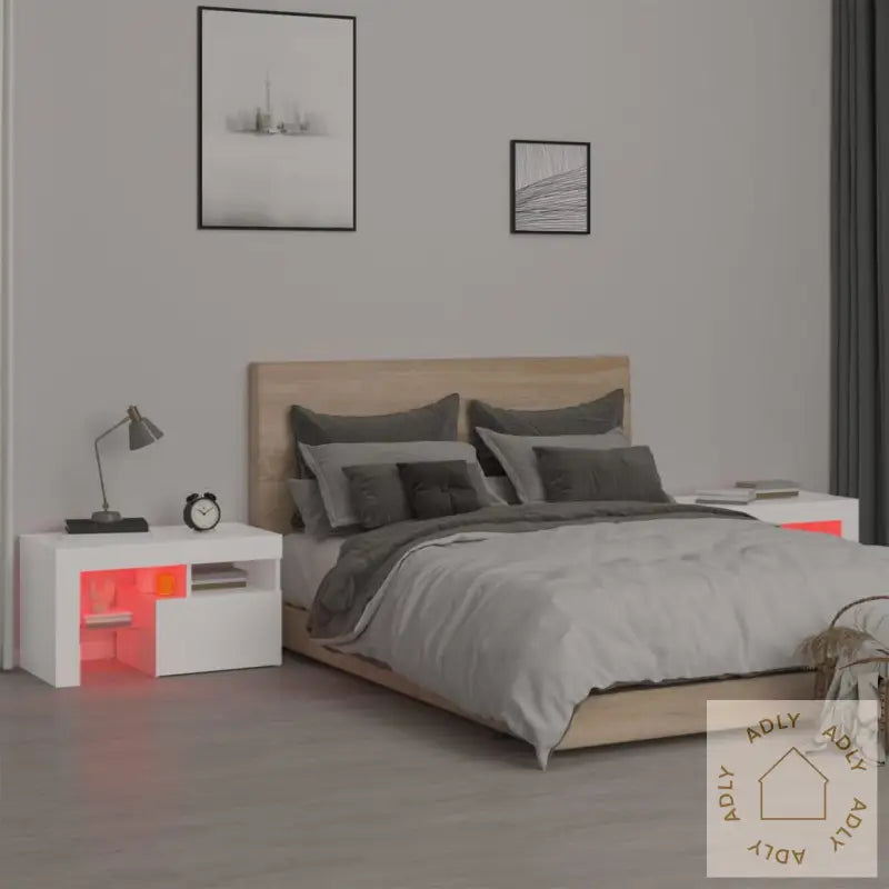 Nattbord 2 Stk Med Led Hvit 70X36,5X40 Cm