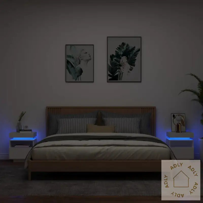 Nattbord Med Led 2 Stk Hvit 40X39X48,5 Cm