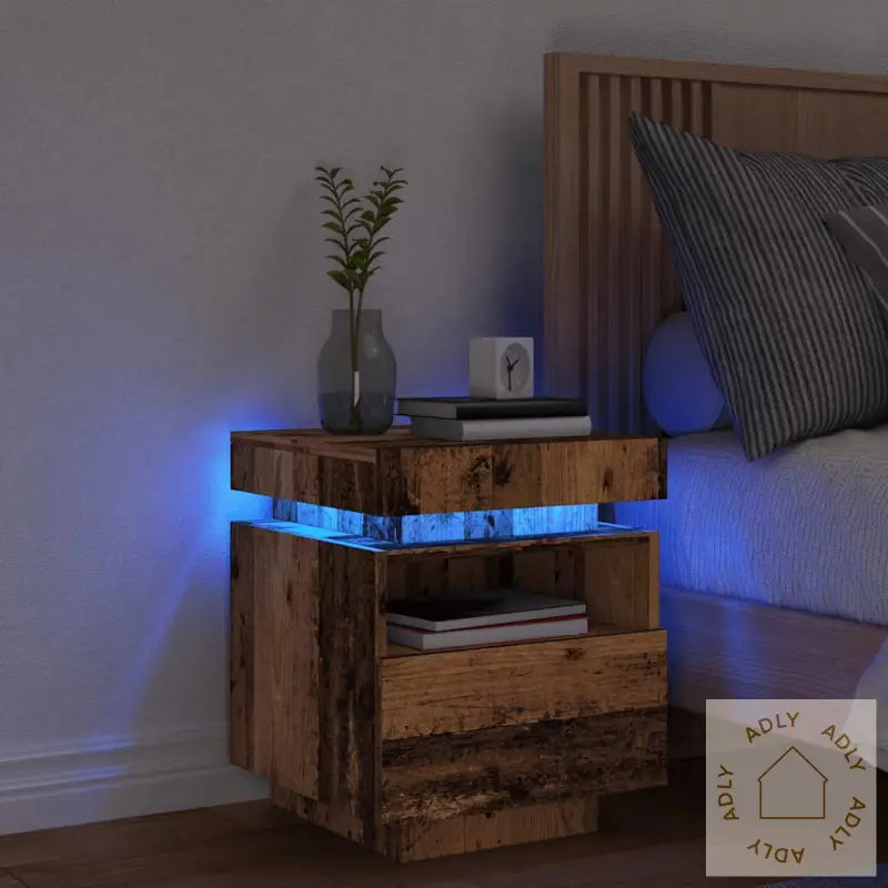 Nattbord Med Led Gammelt Tre 40X39X48,5 Cm