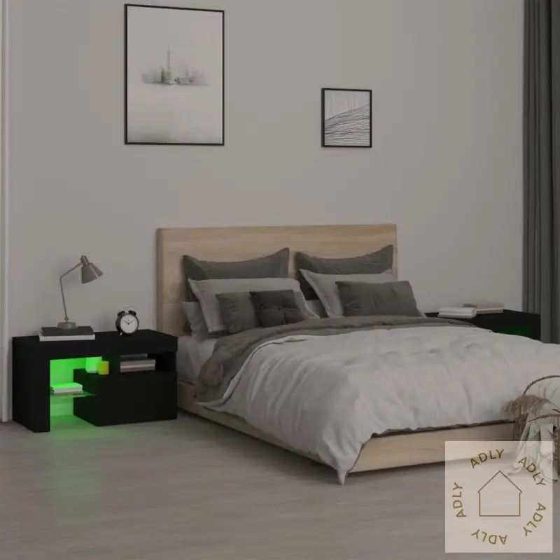 Nattbord 2 Stk Med Led Svart 70X36,5X40 Cm