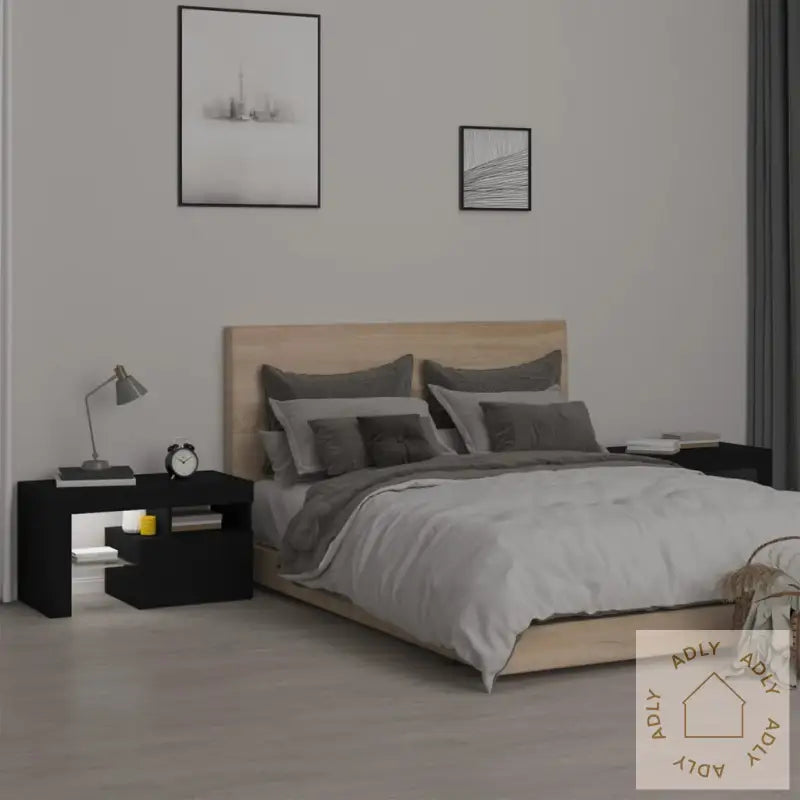 Nattbord 2 Stk Med Led Svart 70X36,5X40 Cm
