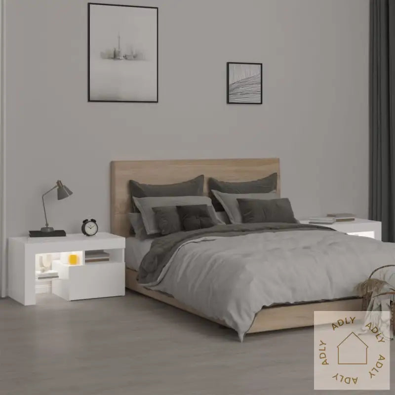 Nattbord 2 Stk Med Led Hvit 70X36,5X40 Cm