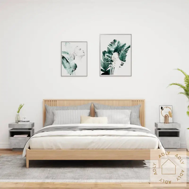 Nattbord Med Led 2 Stk Betonggrå 40X39X48,5 Cm