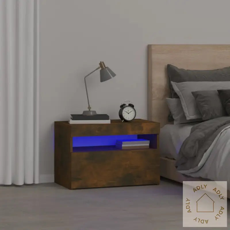 Nattbord Med Led Røkt Eik 60X35X40 Cm
