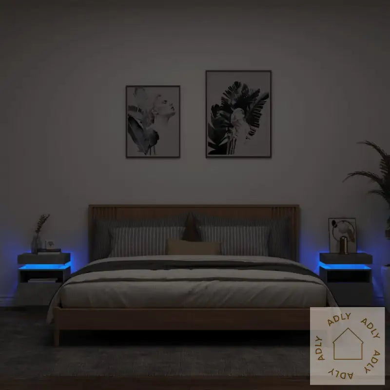 Nattbord Med Led 2 Stk Betonggrå 40X39X48,5 Cm