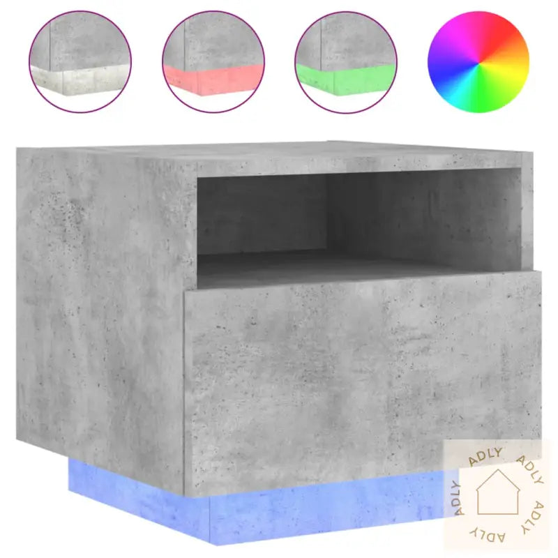 Nattbord Med Led 2 Stk Betonggrå 40X39X37 Cm