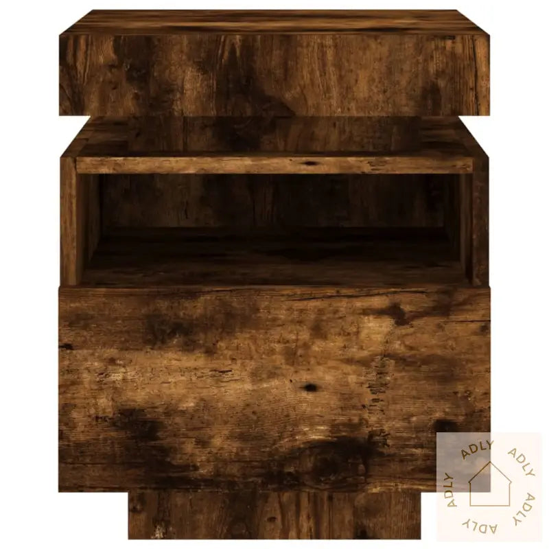 Nattbord Med Led 2 Stk Røkt Eik 40X39X48,5 Cm